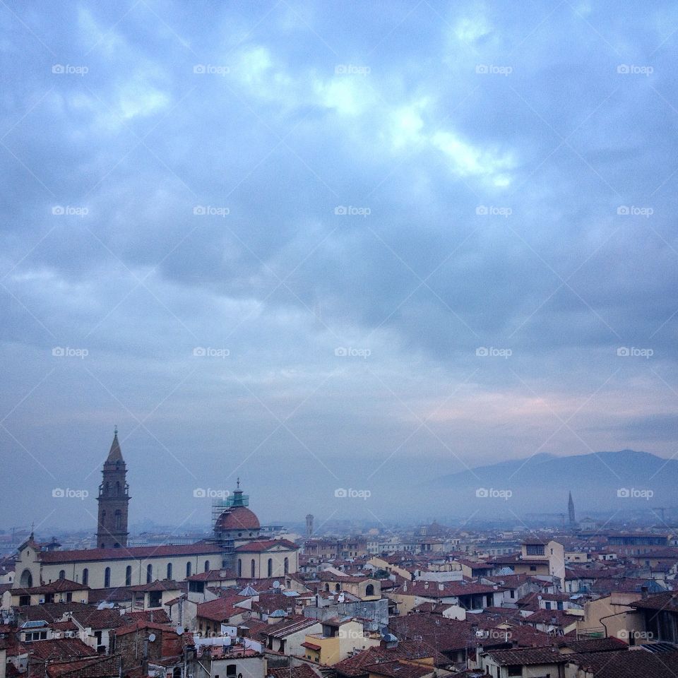 Florence, Italy in a foggy afternoon, showing Santo spirito