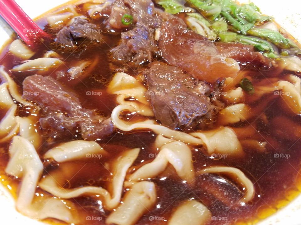 Taiwanese beef tendon egg noodle soup