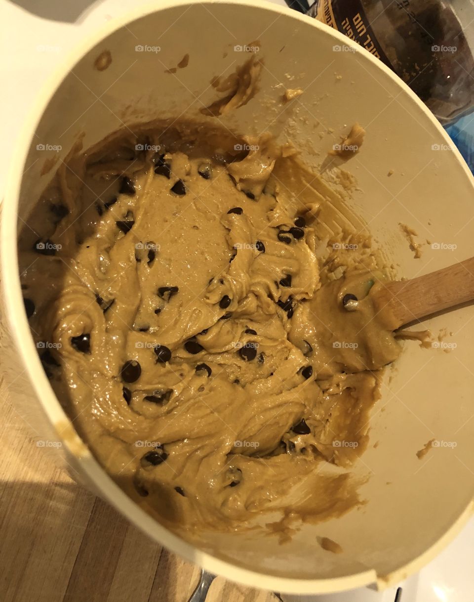 Chocolate chip cookie dough in the making 😄