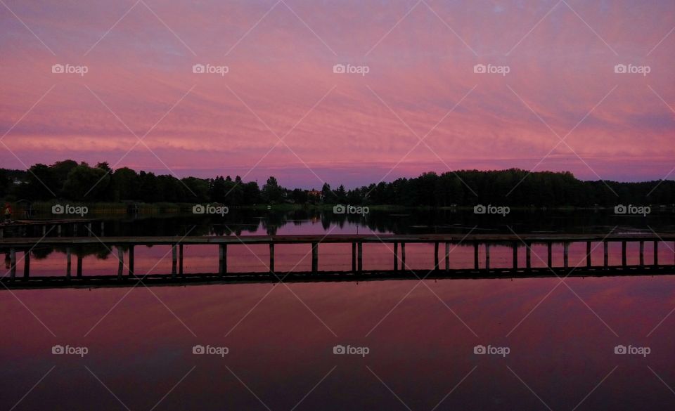 Sunset over the lake in Poland 