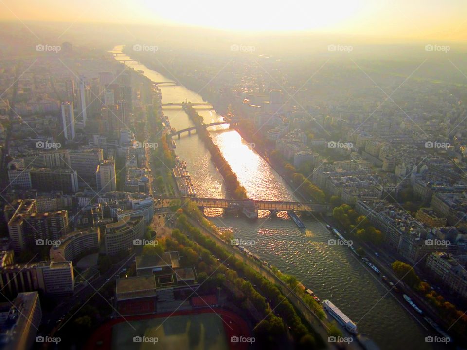 Seine River view from the top of the Eiffel Tower in Paris