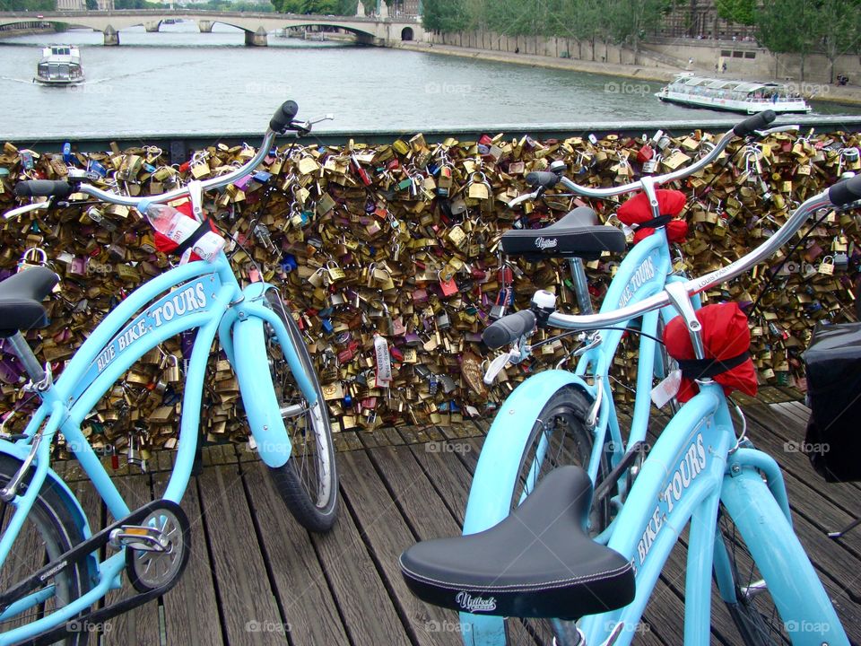 Blue bike tour. Paris, bike, your, blue, locks, bridge, water, Europe, ride, tours, outdoors, water, river