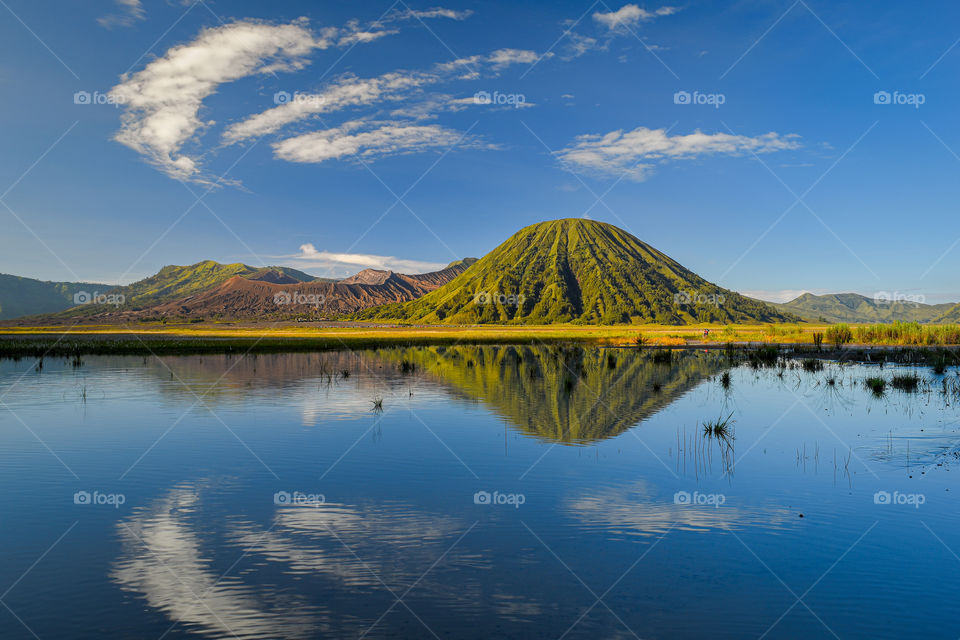 Beautiful reflection of Mount Bromo, Probolinggo, Indonesia