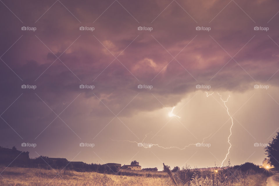 Night storm in the field