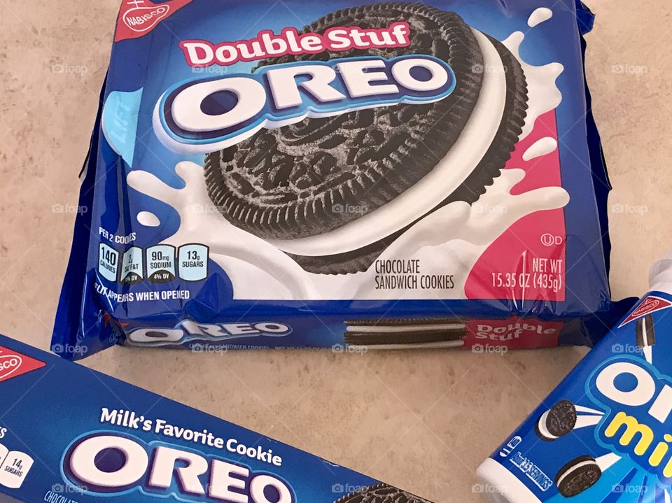 Oreo mini double stuf cookies in package flat lay 