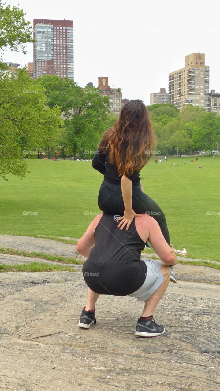 Man and woman exercising in Central Park, Manhattan New York 