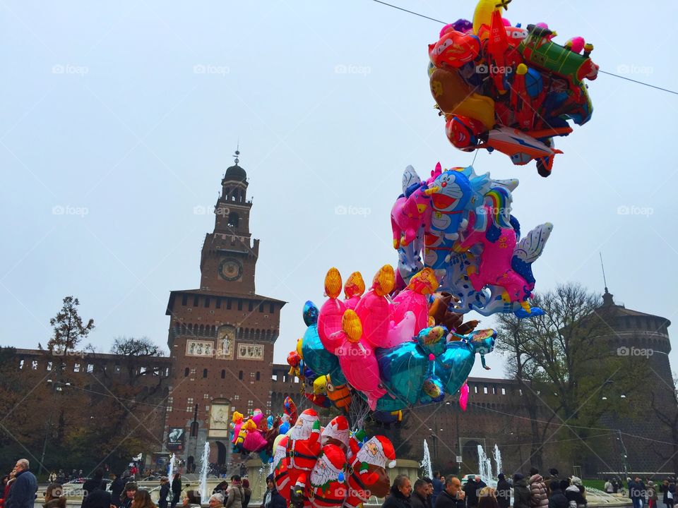 Castello Sforzesco in party in a gloomy winter day,Milan.Italy