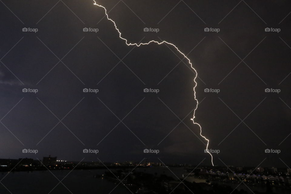 Thunderstorm with lightning in Clearwater Florida, stormy weather 