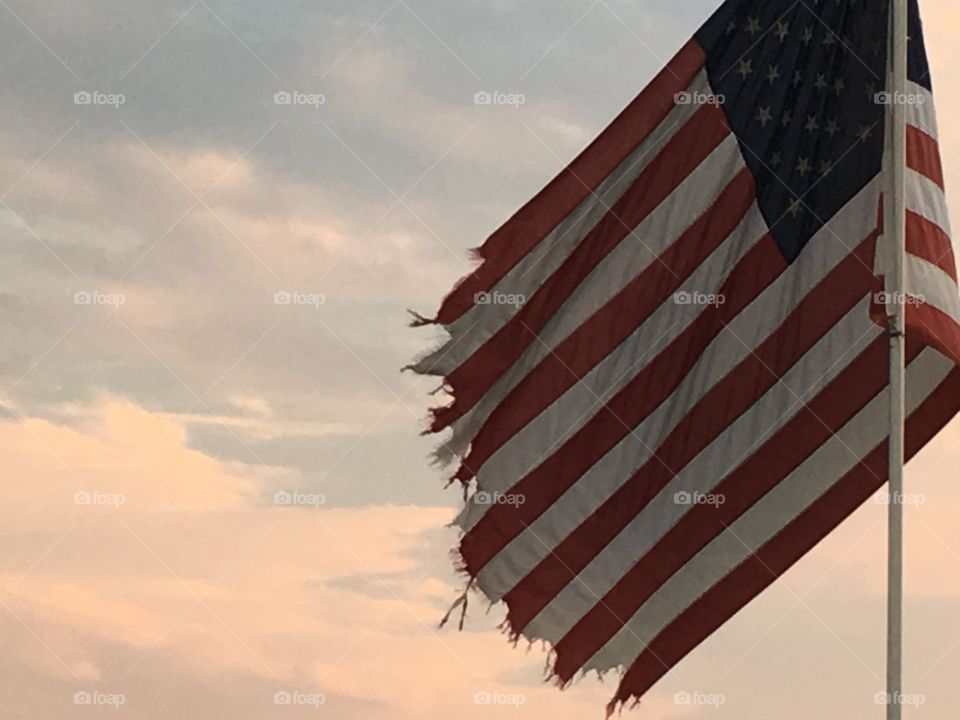 A tattered American flag 