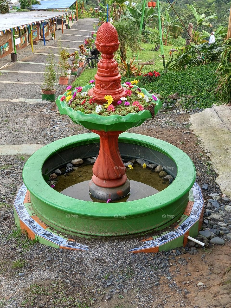 fountain with flowers