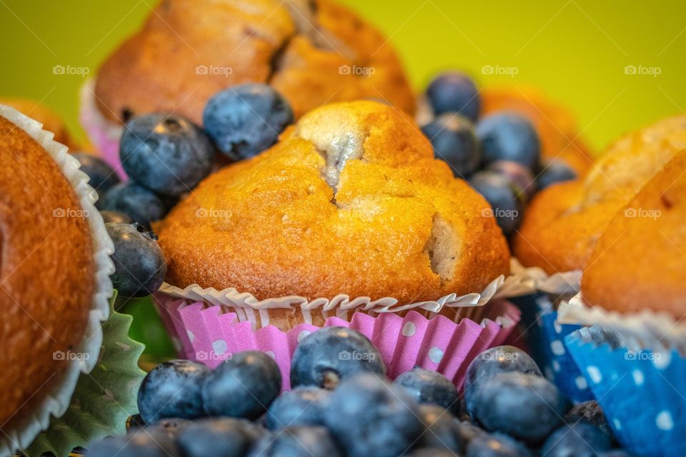Blueberries and muffins.