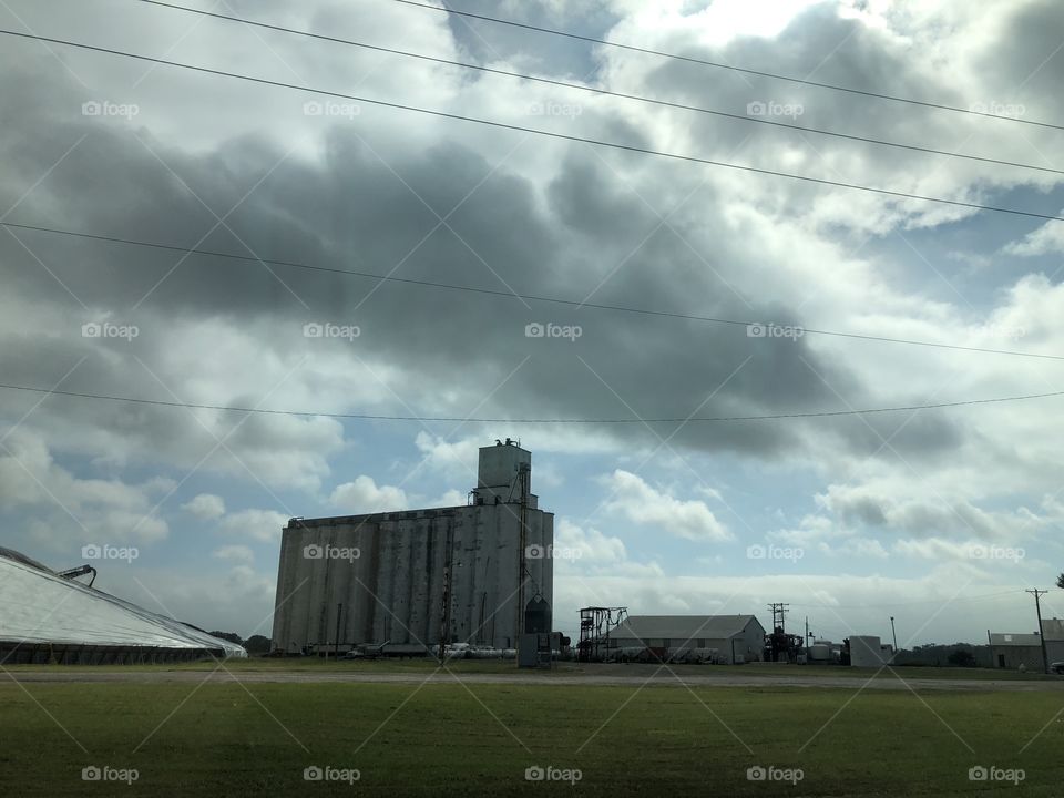 Gratin elevator and lovely dark sky in Kansas