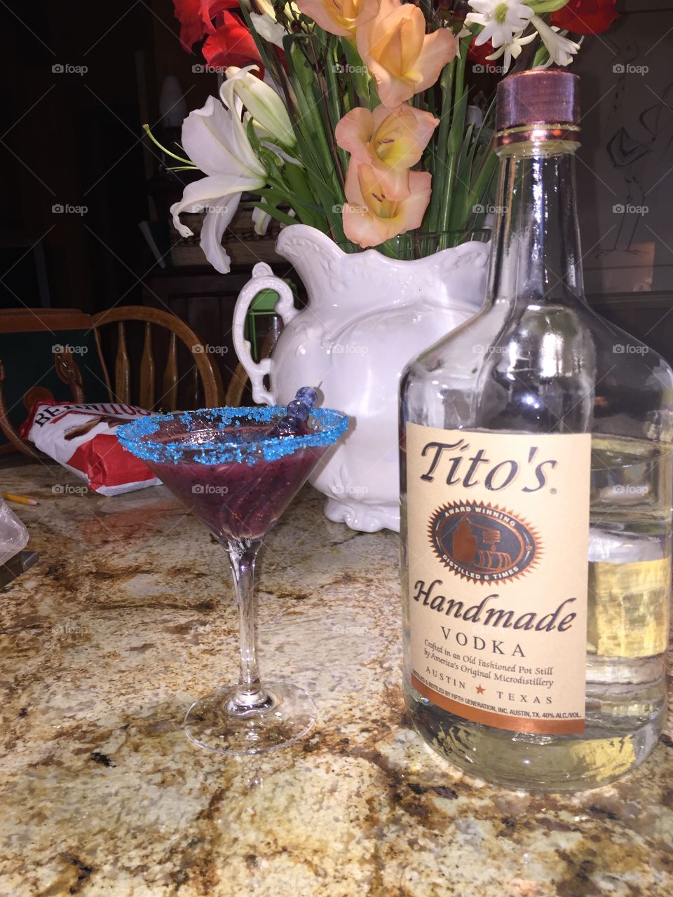 Blueberry Tito's martini. Cocktail experiment night! Blended blueberries and Tito's vodka! 