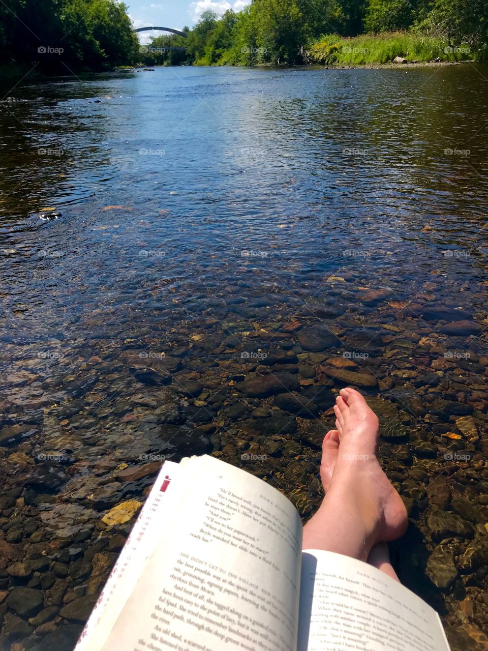 Sitting on a rock in the middle of the river on a sunny day reading❤️