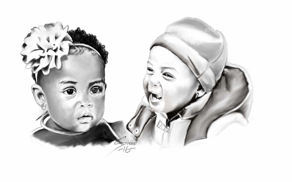 Painting of two cute children