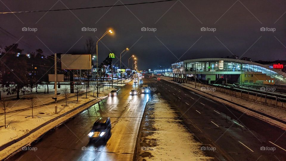 night road in the city of Kiev