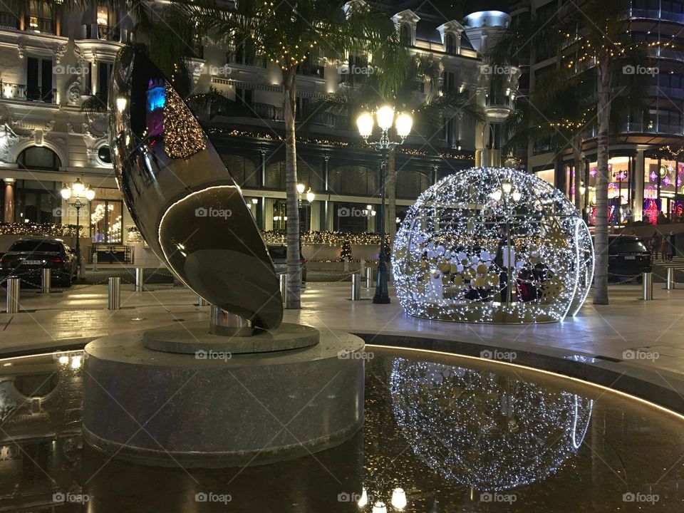 Christmas lights decoration with reflection 