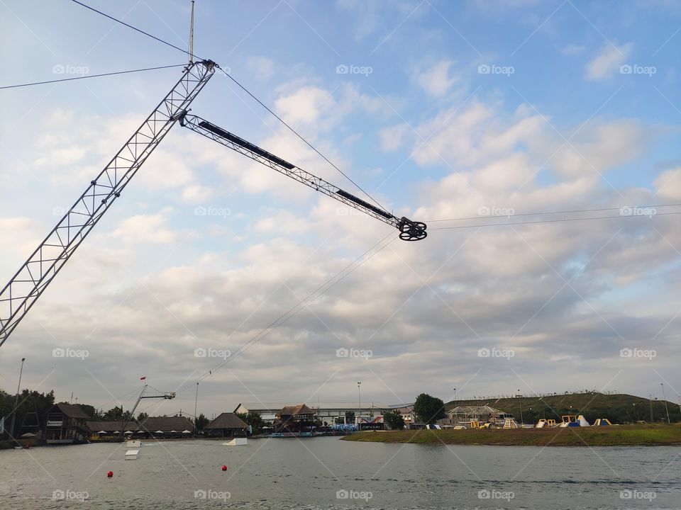 a crane in water