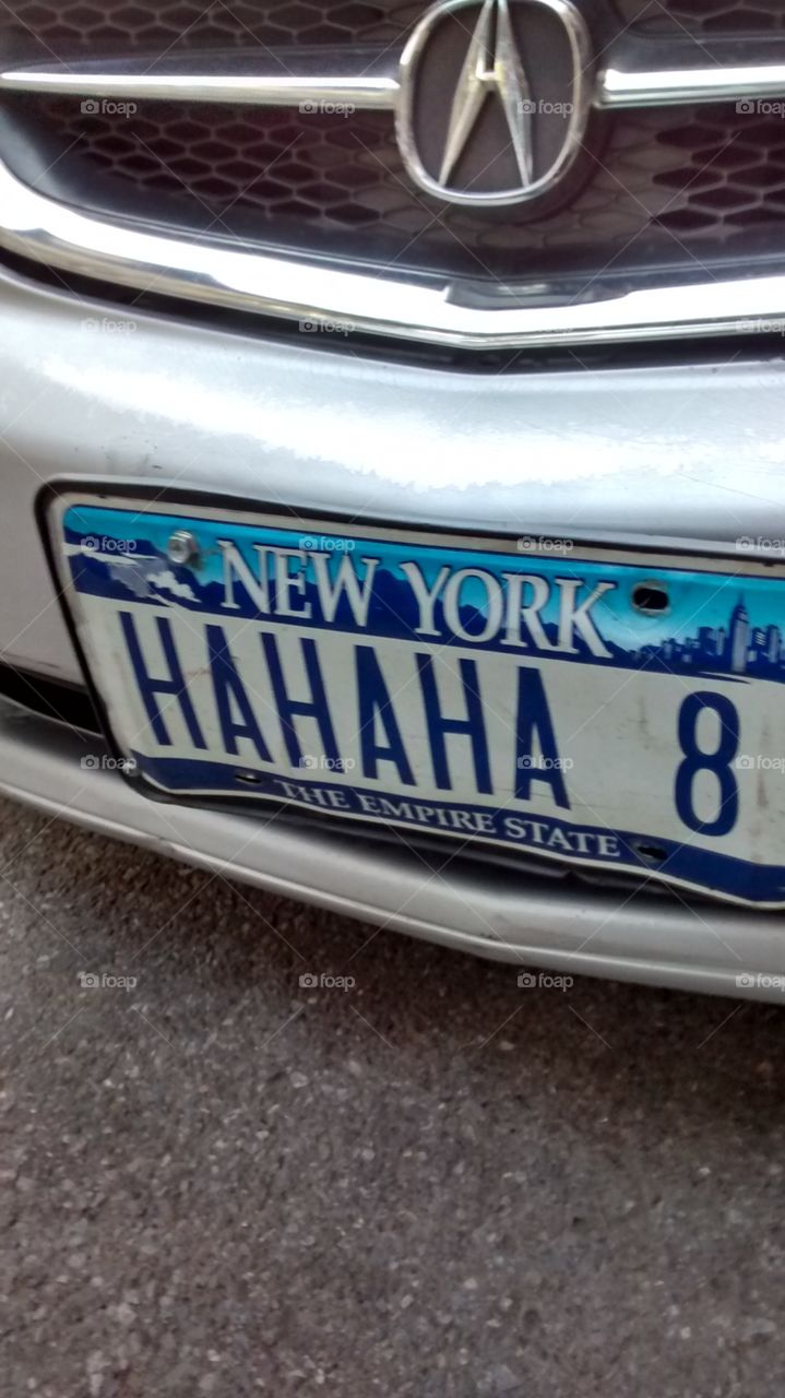 New York license plate. on street