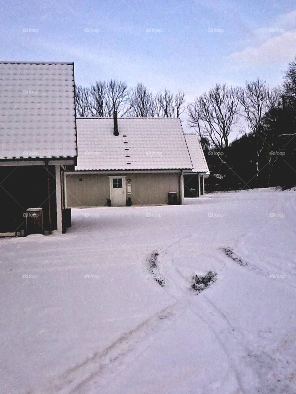 Beautiful snow-covered houses in Denmark