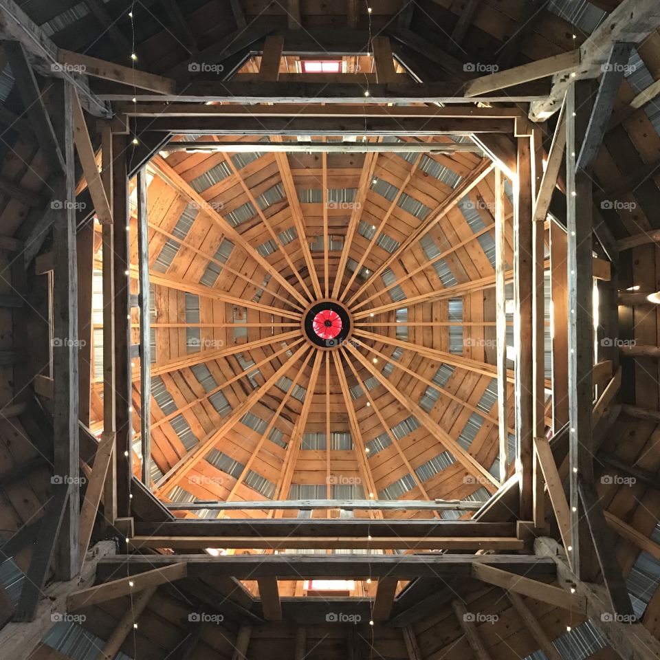 Square ceiling of a wooden barn in Canada