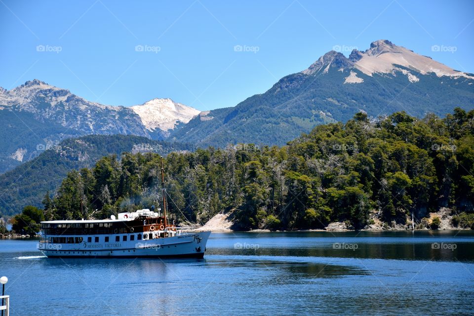 Boat crossing nahuel Huapi Lake Argentina