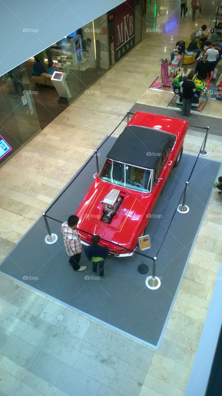 red mustang with big V8 motor