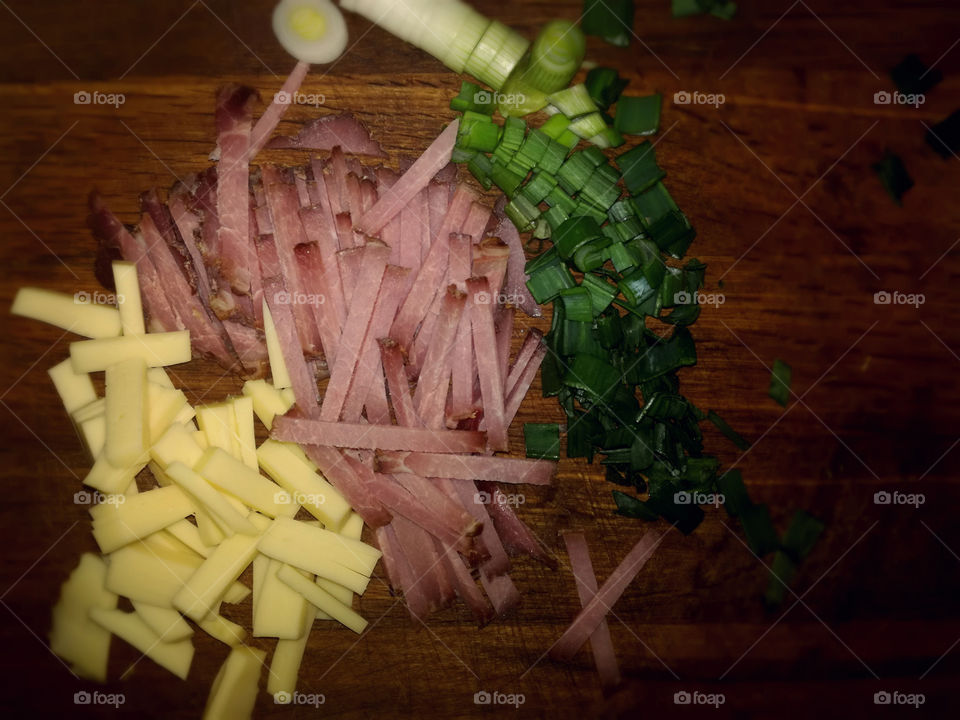 chesse, ham and onion, dinner time