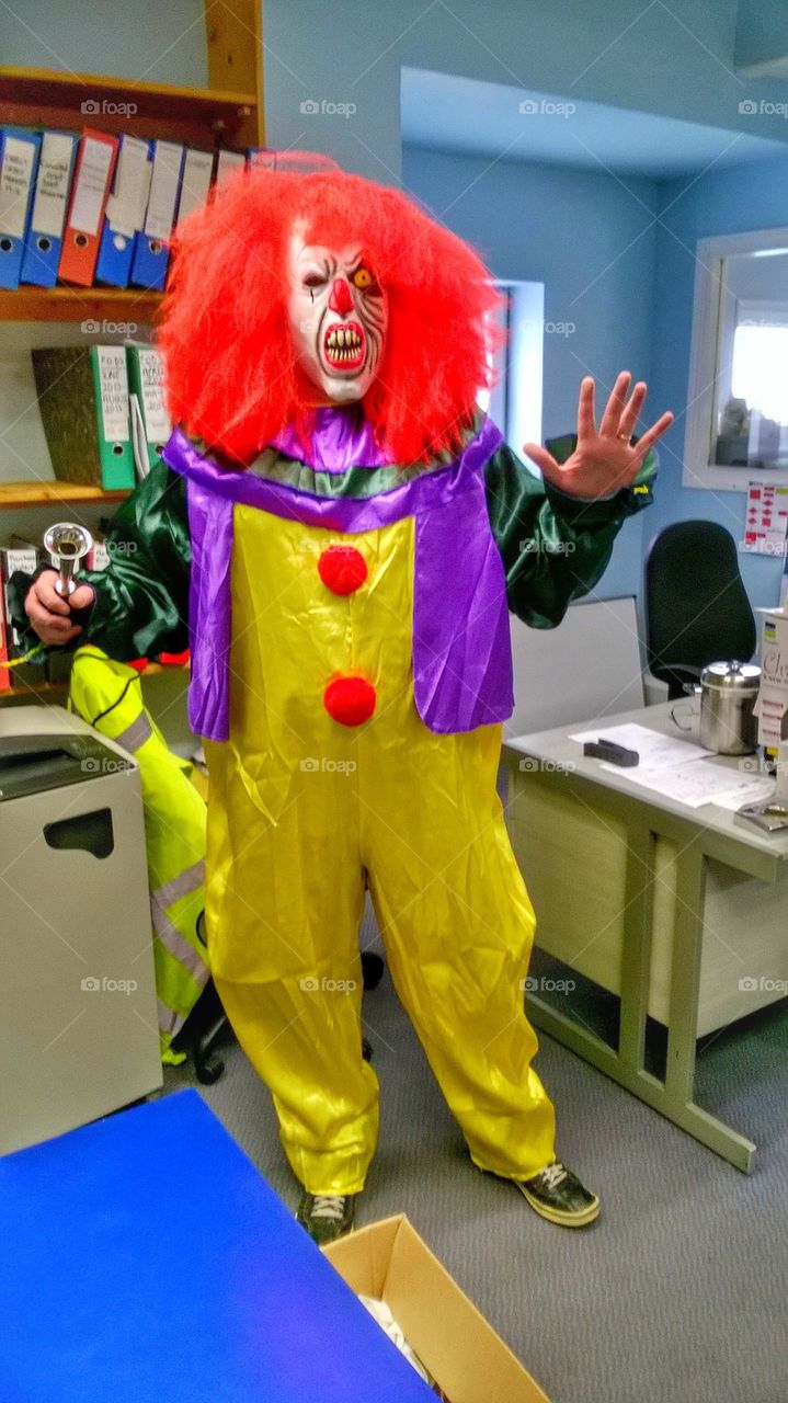 Scary Clown. clown, scary, halloween, horror, circus, fear, character, evil, holiday, creepy, makeup, monster, scare, black, costume, carnival, sinister, party, fright, man, person, funny, wig, mask, murderer, illustration, celebration, killer, dark,