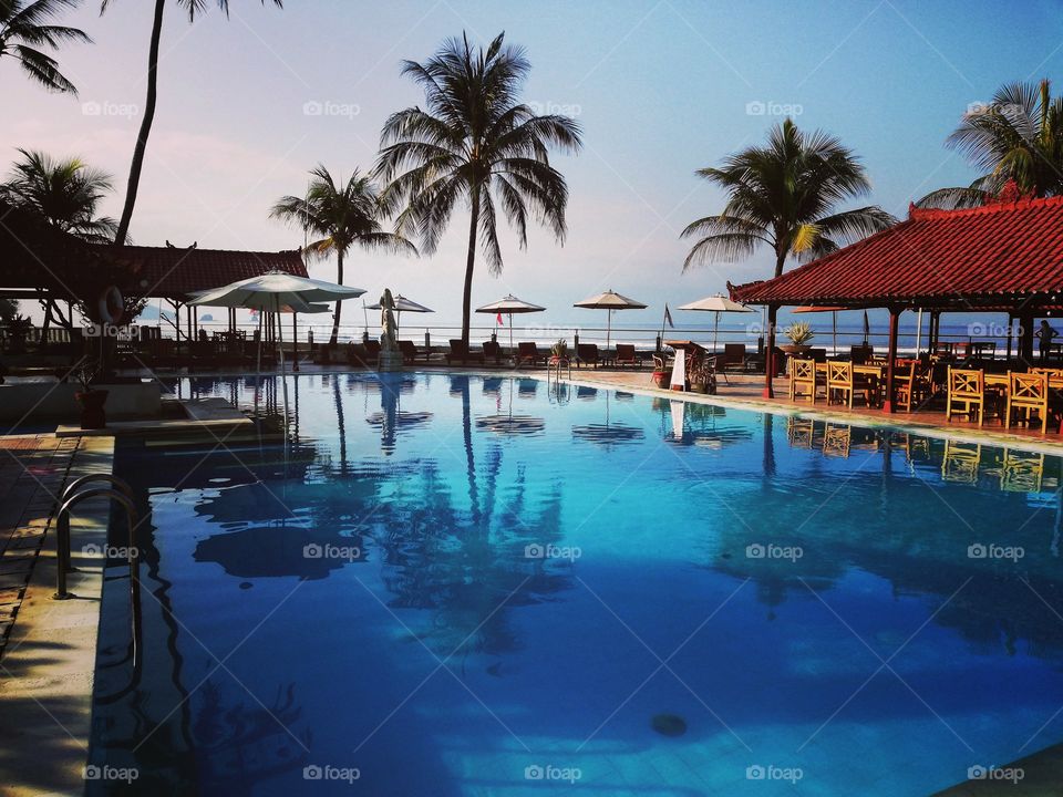 Candi Dasa Bali. Beautiful pool next to the sea.