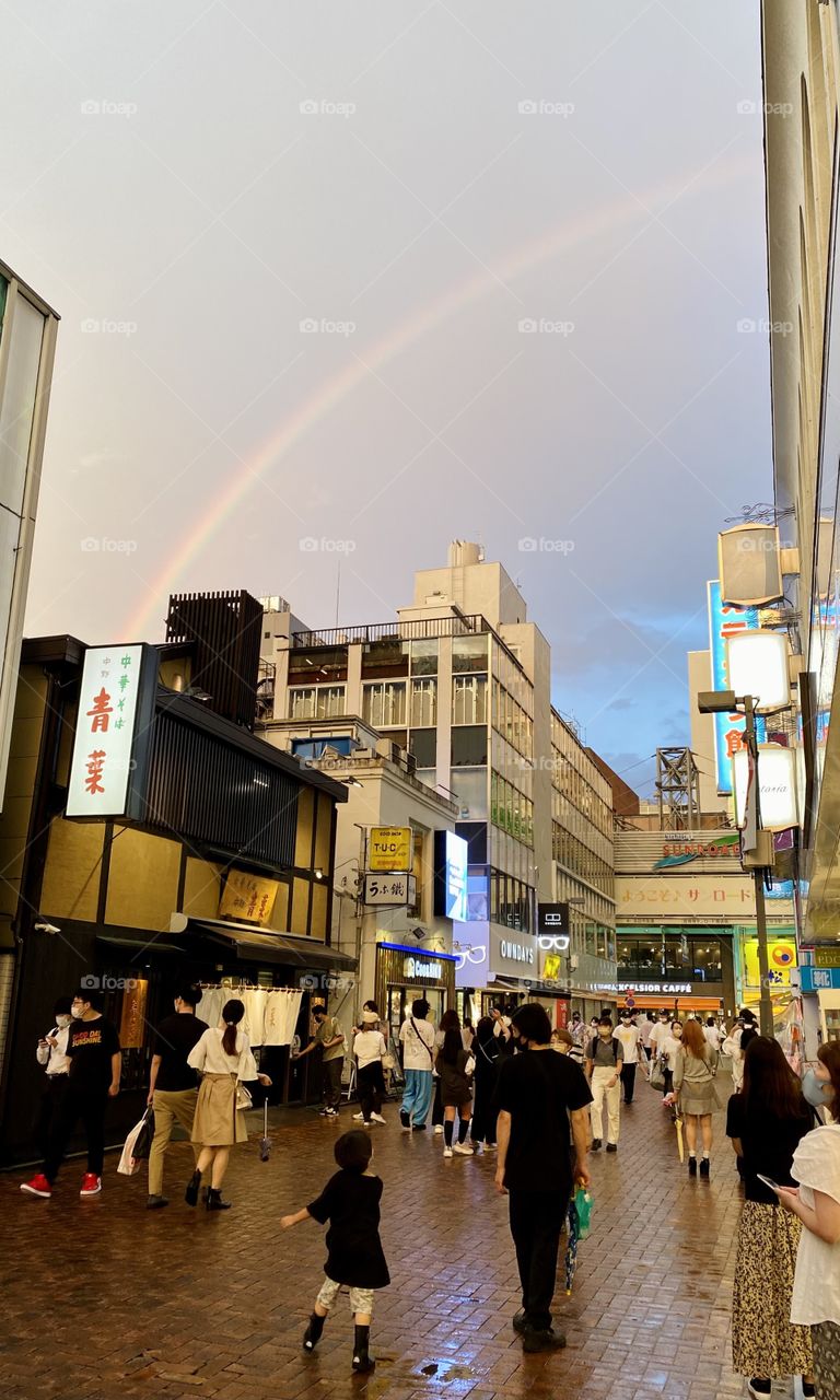 A rainbow after the street rain