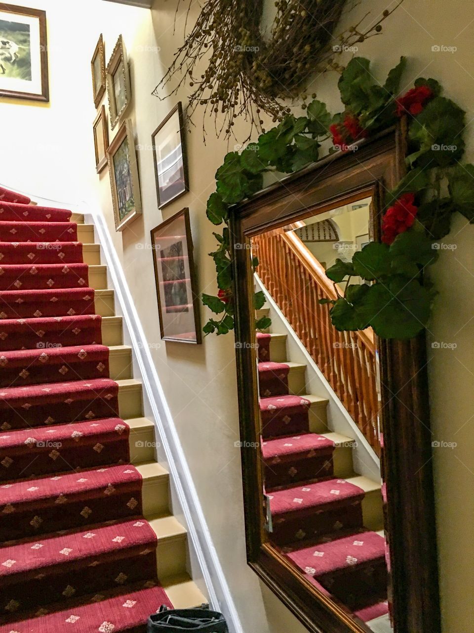 Victorian home staircase wood, landing, foyer 