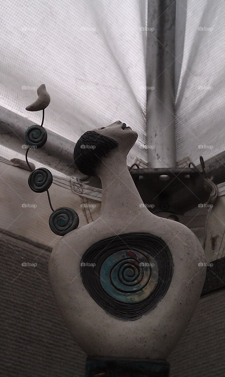 Lady Looking Up. Soulful Raku Art Sculpture