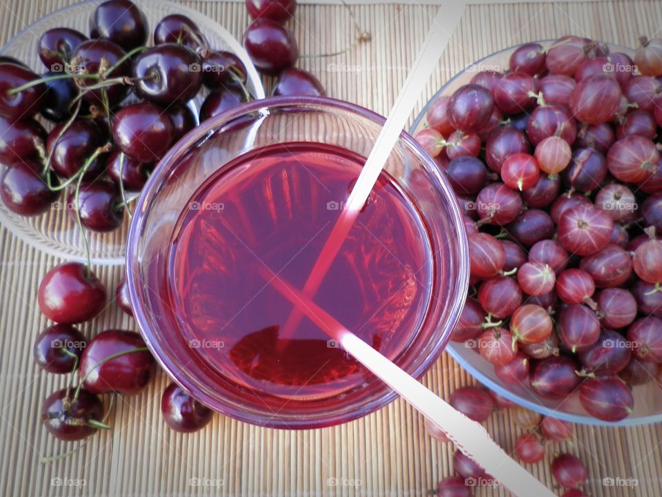 Cherry and gooseberry juice