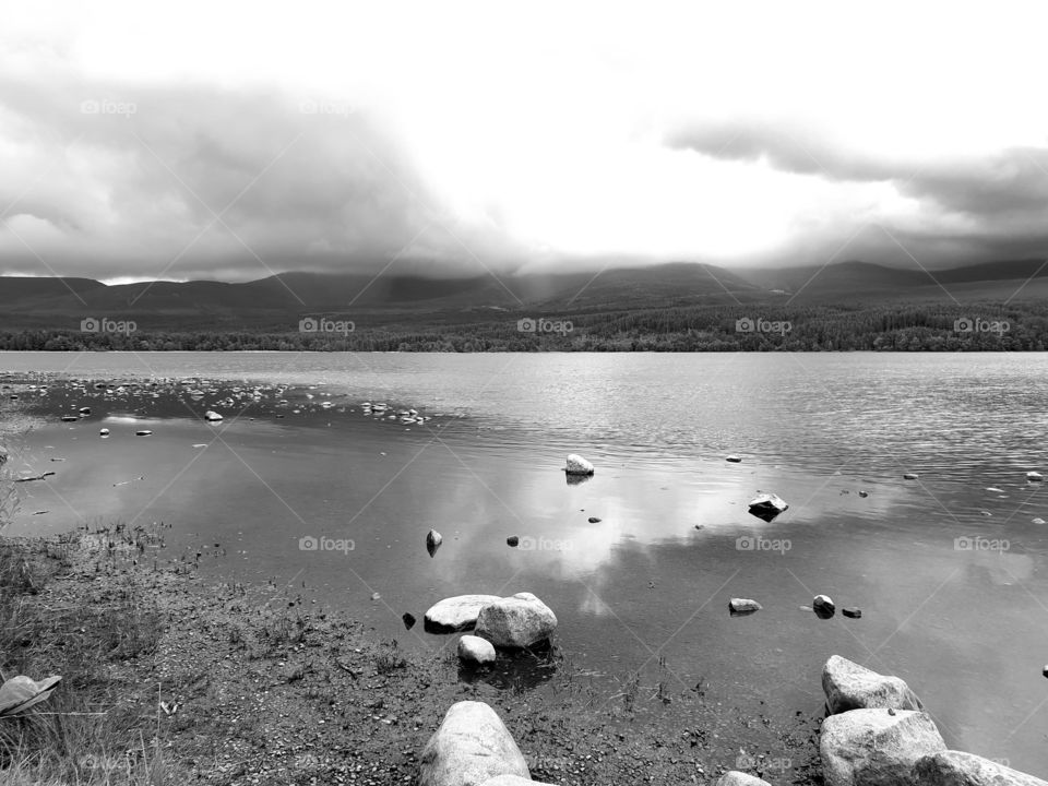 Loch Morlich rain on horizon.
