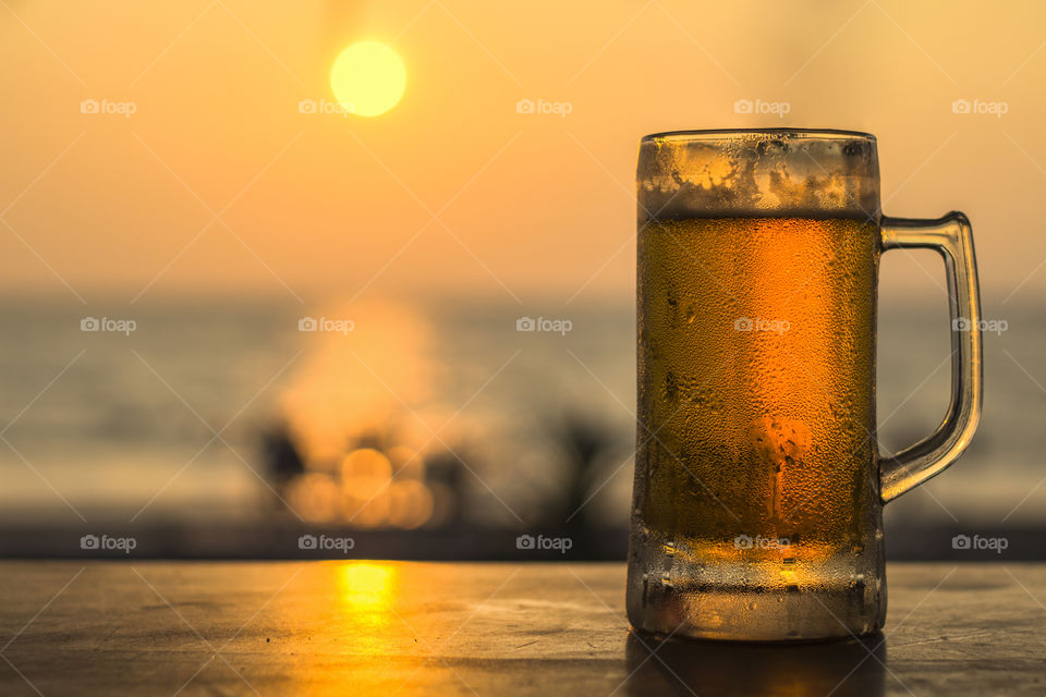 Sunset with a beer mug