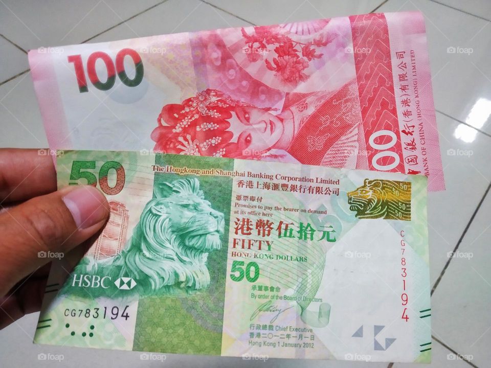 Hong kong dollar fifty dollar and hundred dollar denomination