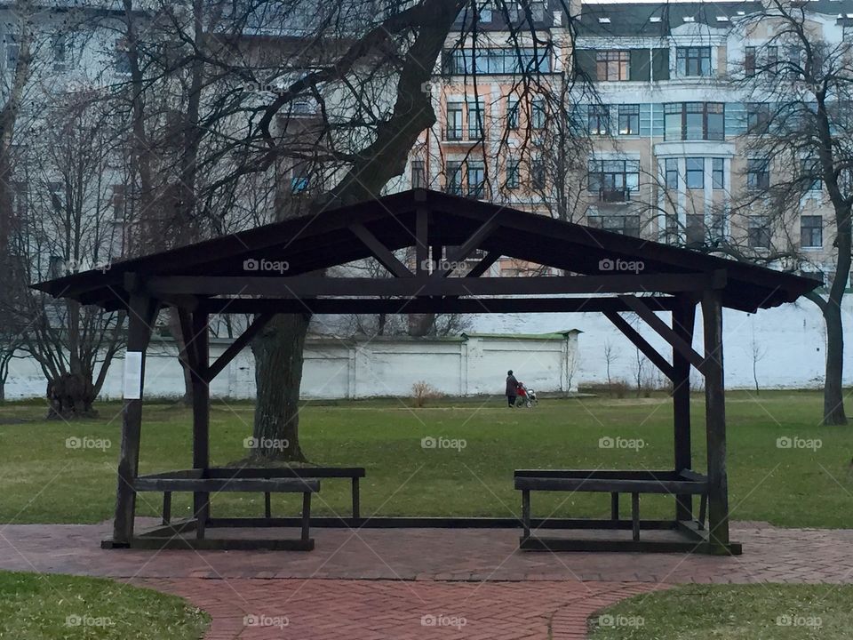 Wooden summerhouse on the courtyard of Saint Sophia Cathedral 