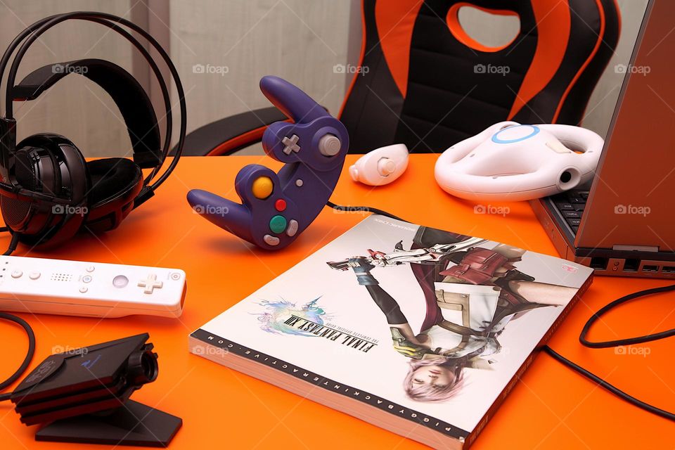 Video Game Accessories. Gamer's table.