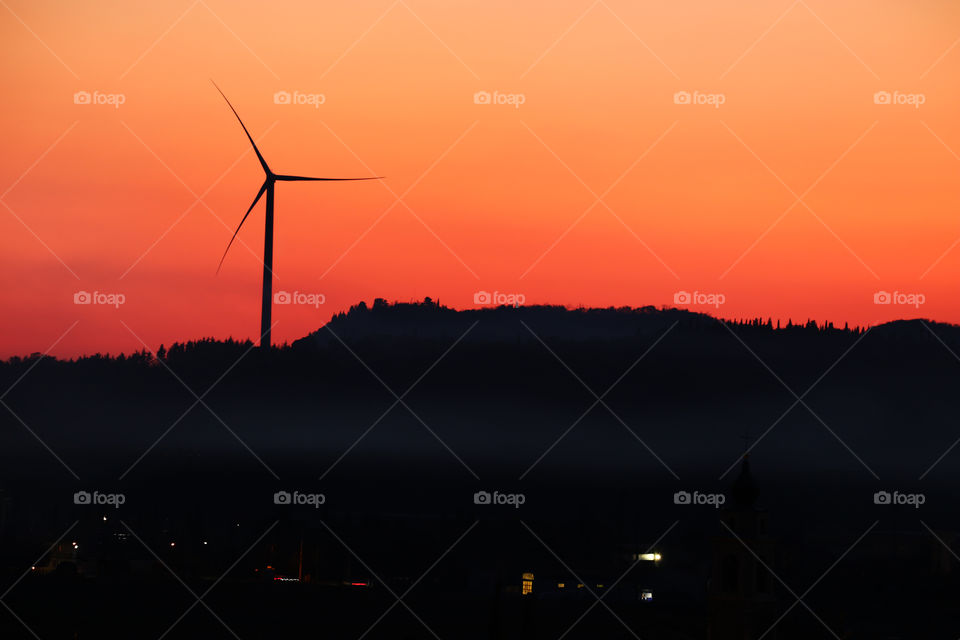 wind turbine in the dusk