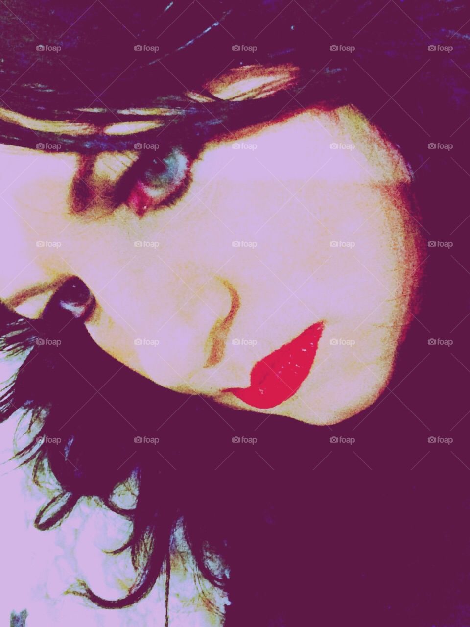 Black hair girl red lips