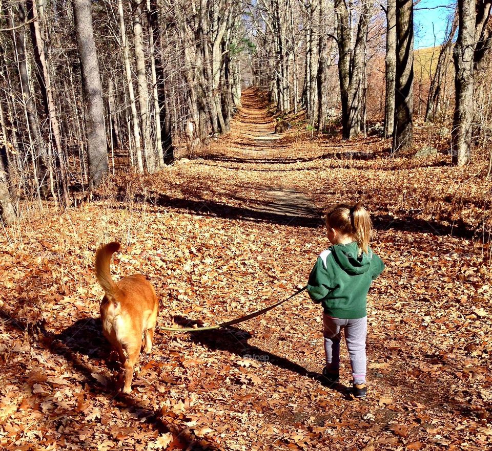 Girl walking dog