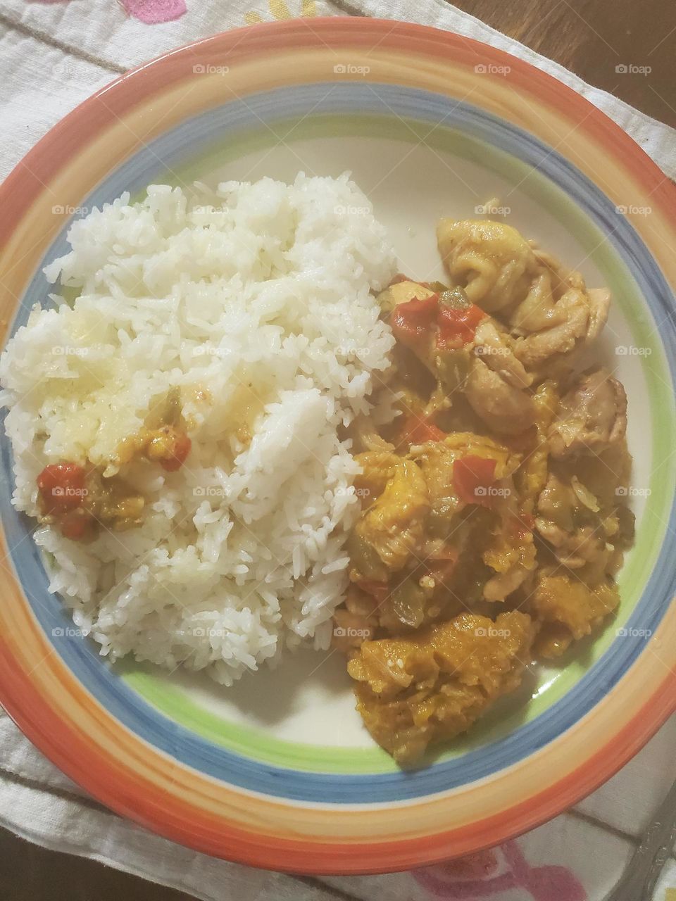 chicken with plaintains and ginger. Jasmin rice.