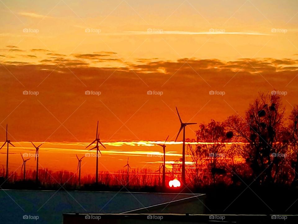 sunset by the windmills