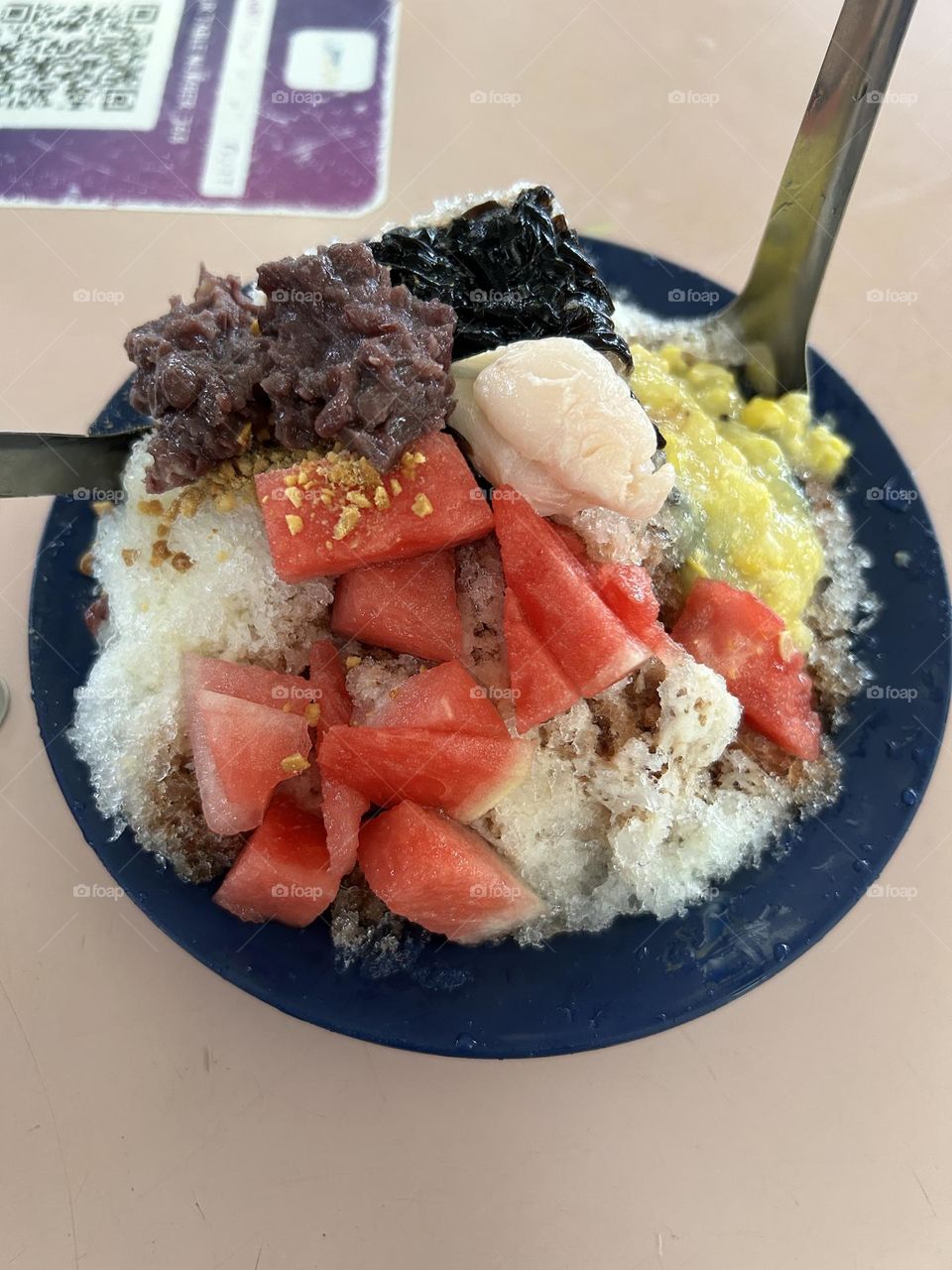 Very refreshing mixed shaved Ice dessert (Ice Kacang)