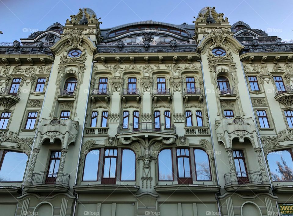 Big old beautiful green building in historical center 