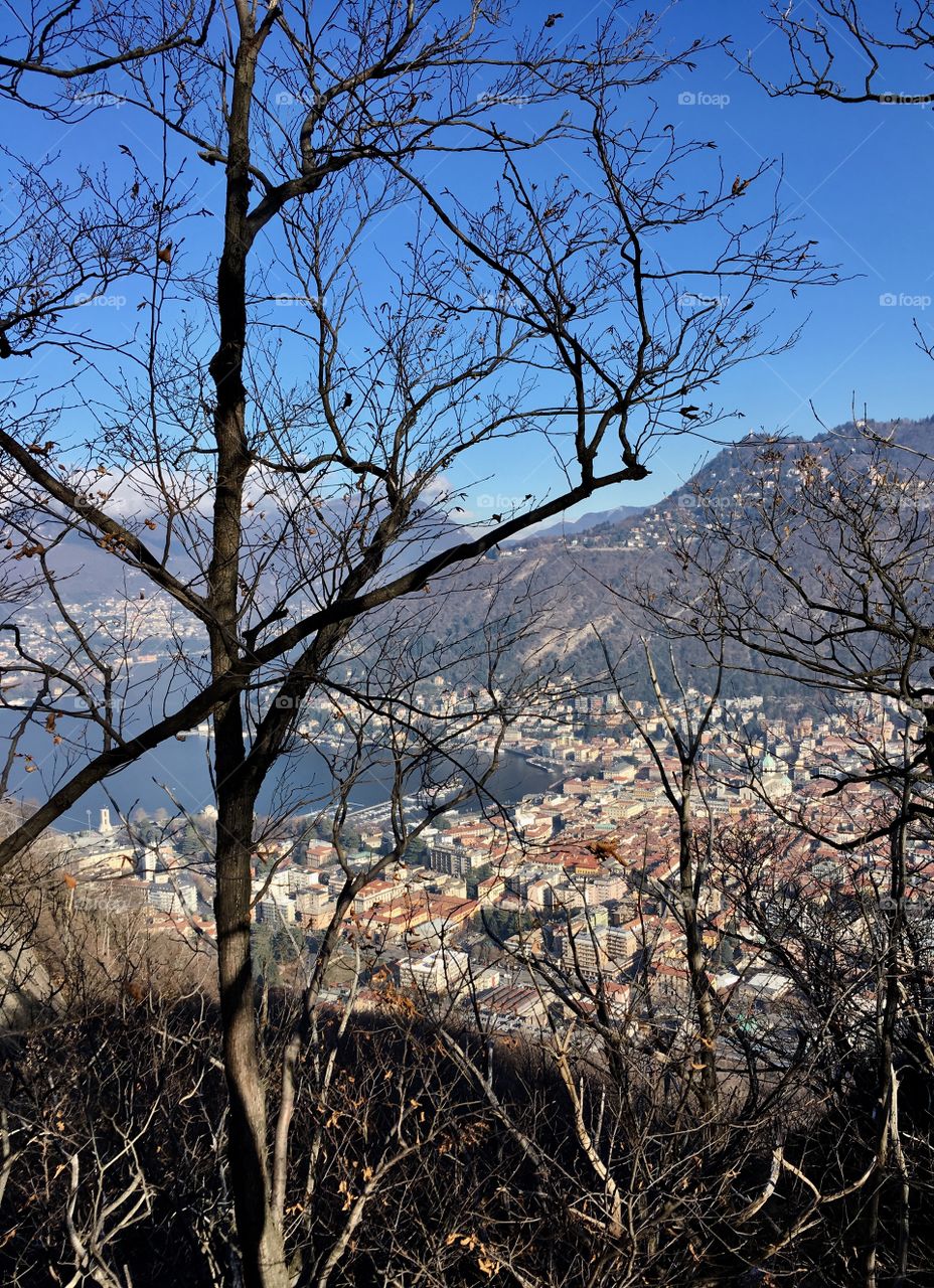 panorama of the city of Como and of the lake from the regional park Spina Verde