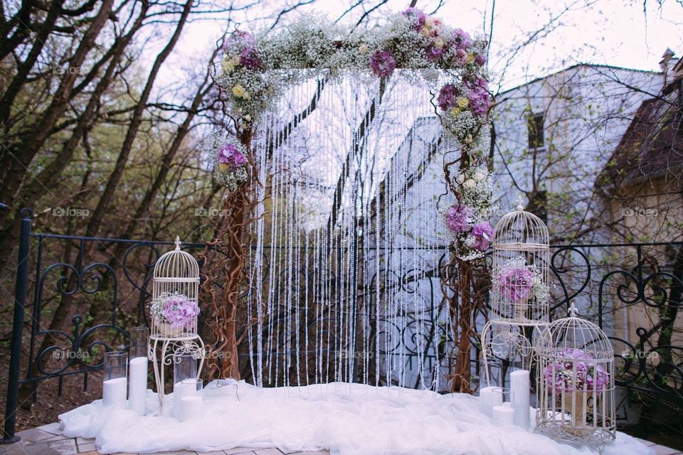 A wedding flower arch. A refined floral composition. Perfect as a background 