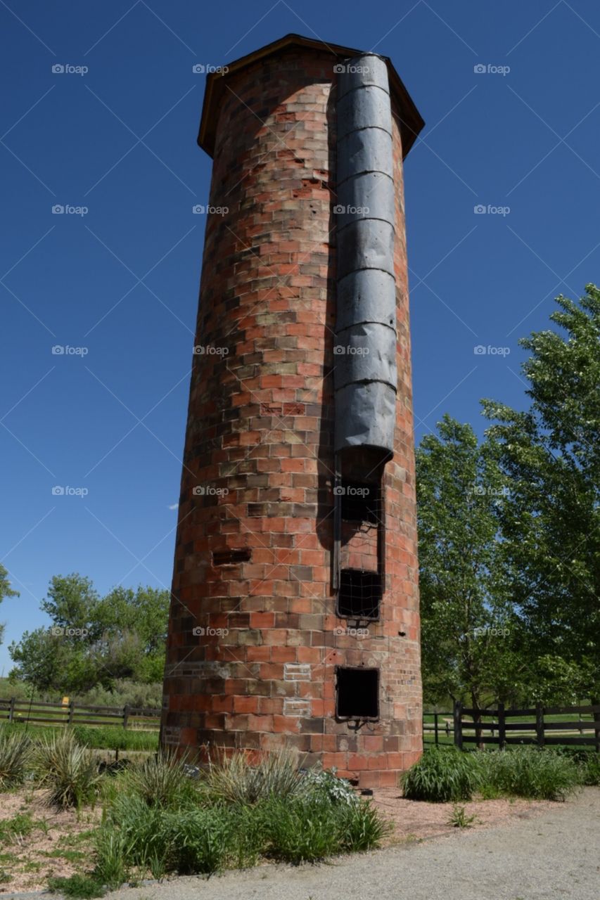 Brick tower. Fire 