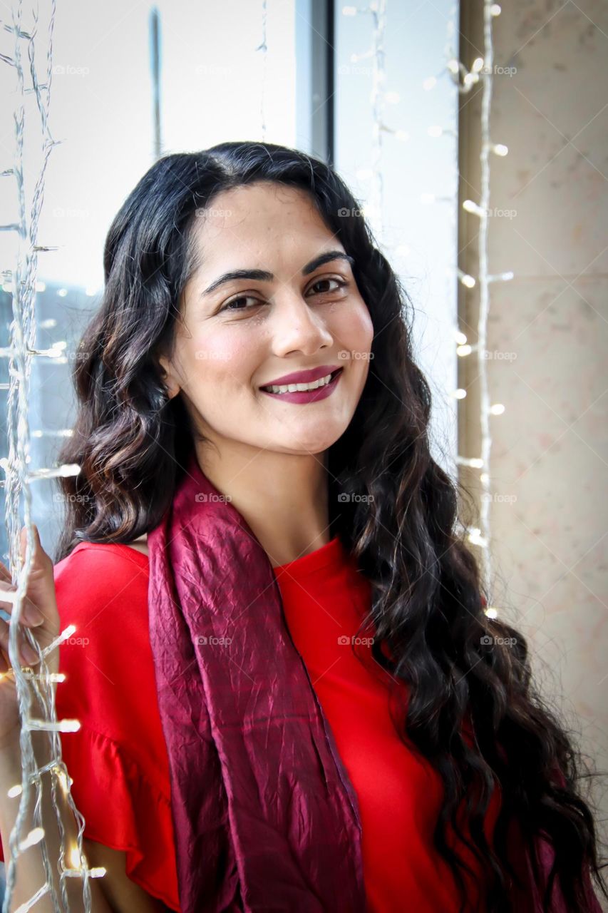 Beautiful Afghani woman in red